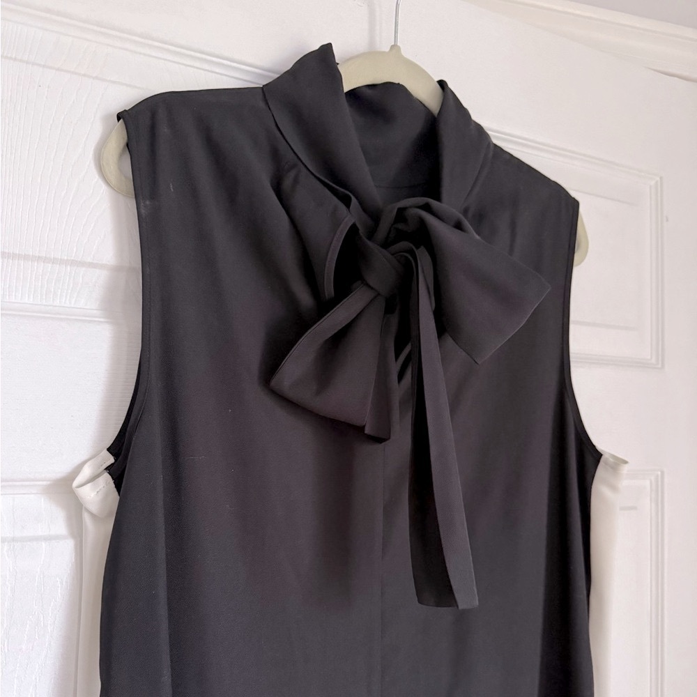 Vintage black & white tie neck sleeveless midi dress - size Large (L) - Picture 4 of 4
